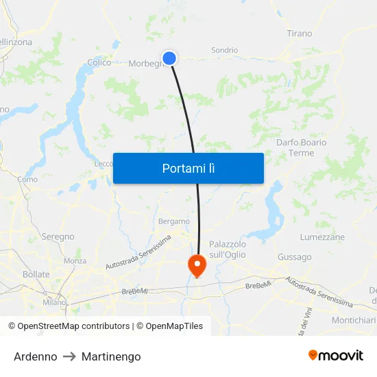 Ardenno to Martinengo map