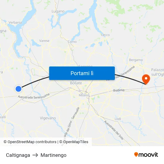 Caltignaga to Martinengo map
