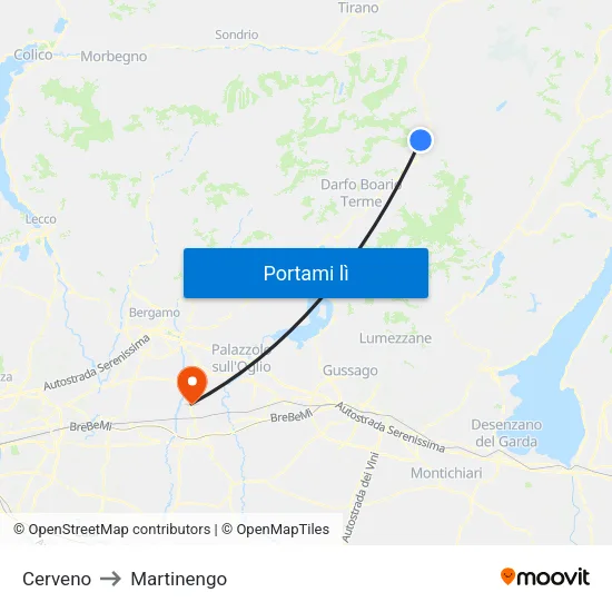 Cerveno to Martinengo map