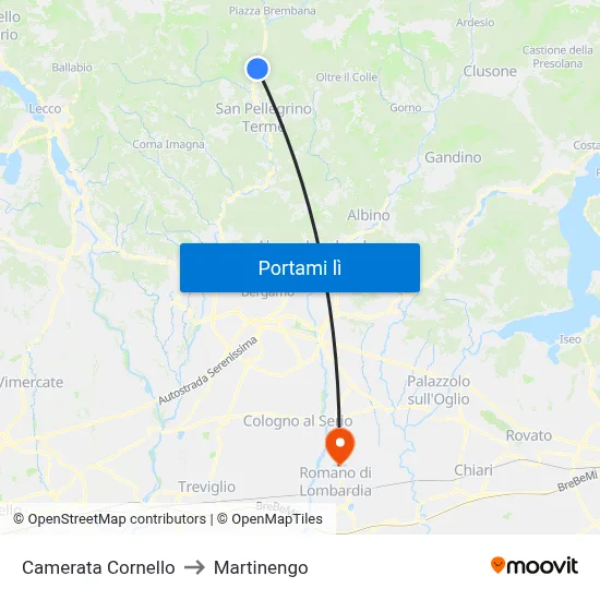 Camerata Cornello to Martinengo map