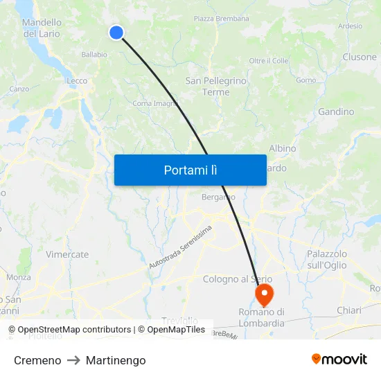 Cremeno to Martinengo map