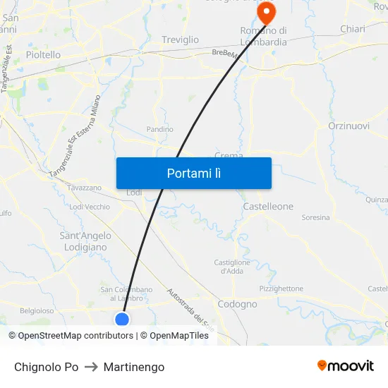 Chignolo Po to Martinengo map