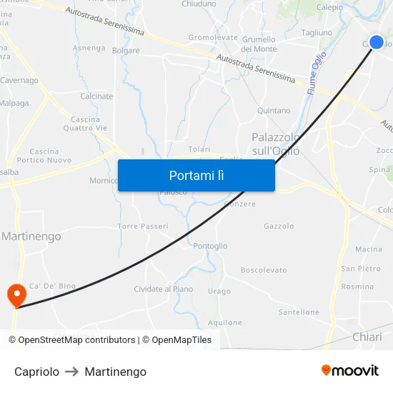 Capriolo to Martinengo map