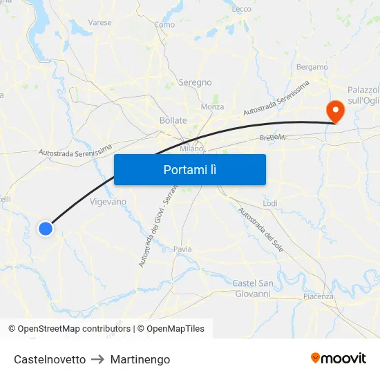 Castelnovetto to Martinengo map