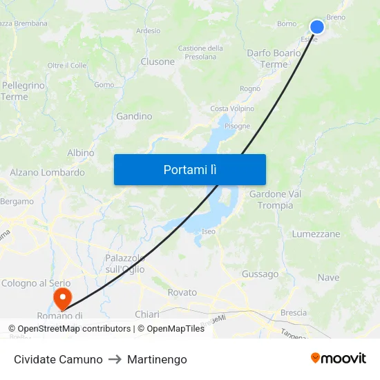 Cividate Camuno to Martinengo map