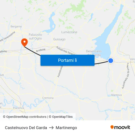 Castelnuovo Del Garda to Martinengo map