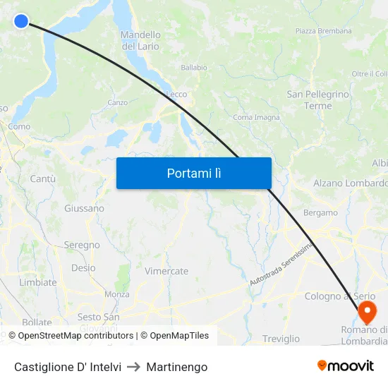 Castiglione D' Intelvi to Martinengo map