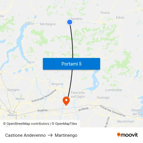 Castione Andevenno to Martinengo map