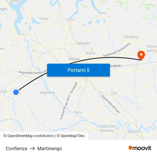Confienza to Martinengo map