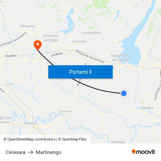 Ceresara to Martinengo map