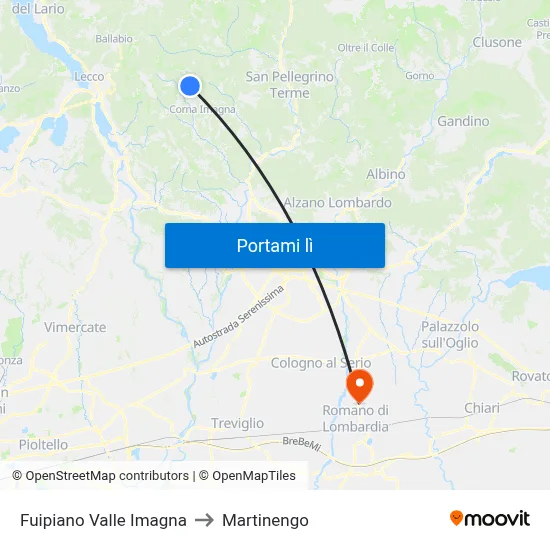 Fuipiano Valle Imagna to Martinengo map