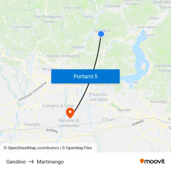 Gandino to Martinengo map