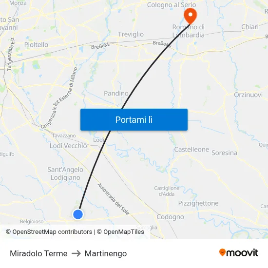 Miradolo Terme to Martinengo map