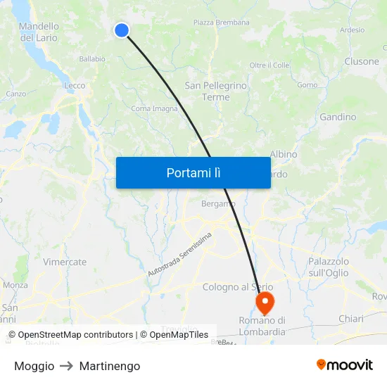 Moggio to Martinengo map