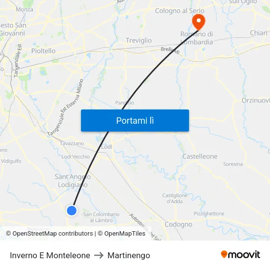 Inverno E Monteleone to Martinengo map