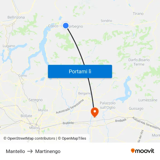Mantello to Martinengo map