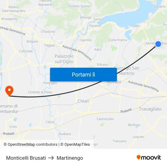 Monticelli Brusati to Martinengo map