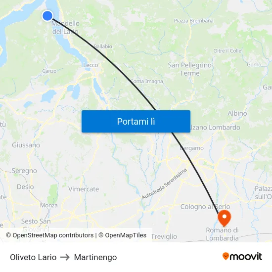 Oliveto Lario to Martinengo map
