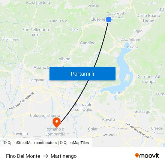 Fino Del Monte to Martinengo map