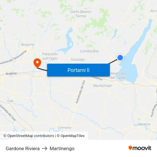 Gardone Riviera to Martinengo map