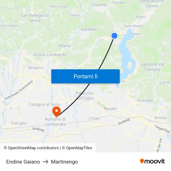 Endine Gaiano to Martinengo map