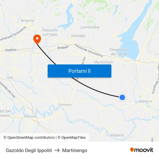 Gazoldo Degli Ippoliti to Martinengo map