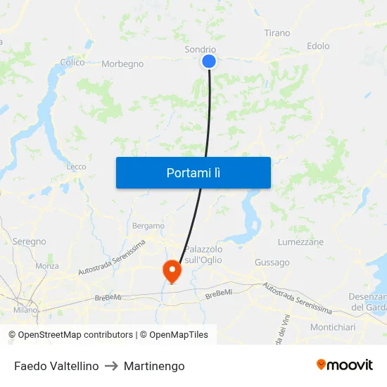 Faedo Valtellino to Martinengo map