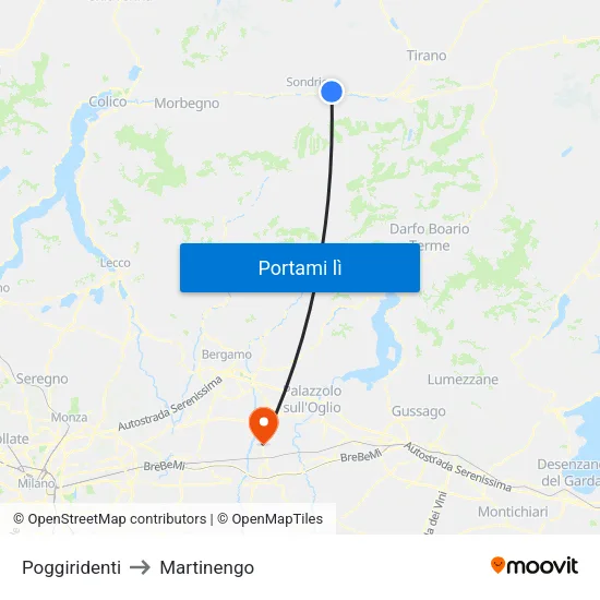 Poggiridenti to Martinengo map