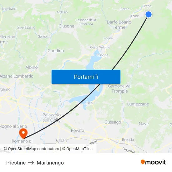 Prestine to Martinengo map