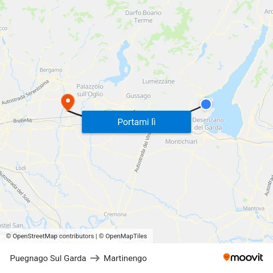 Puegnago Sul Garda to Martinengo map
