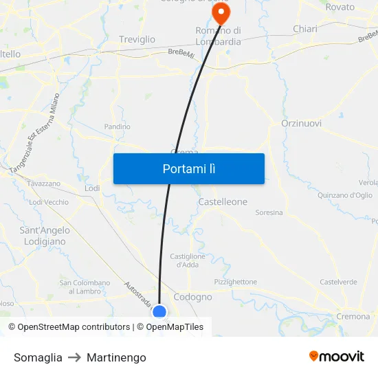 Somaglia to Martinengo map