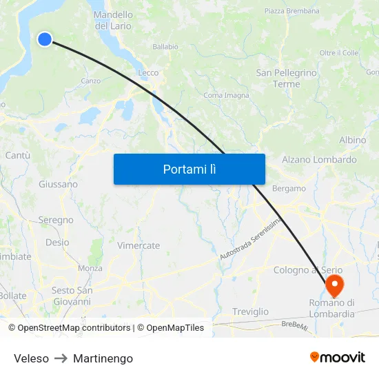 Veleso to Martinengo map