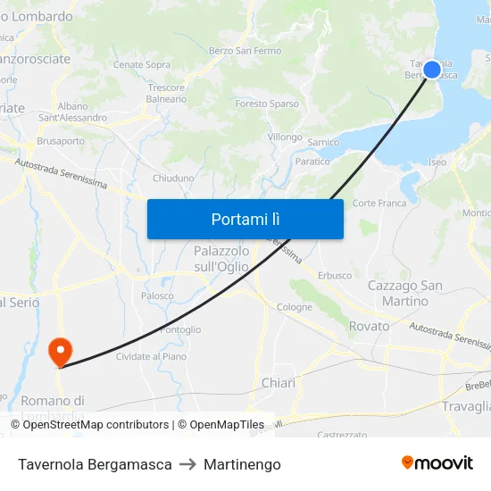 Tavernola Bergamasca to Martinengo map