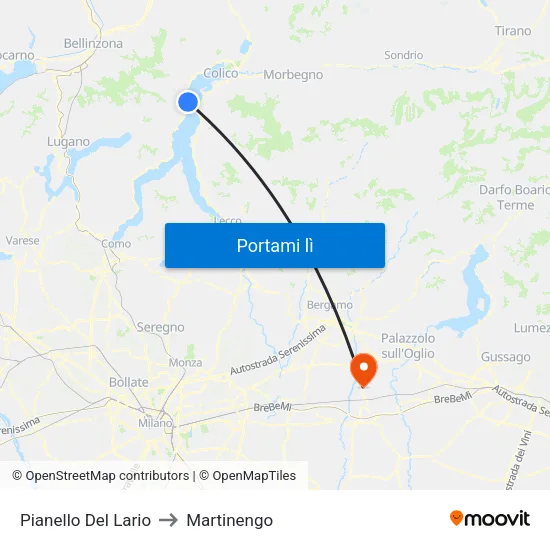 Pianello Del Lario to Martinengo map