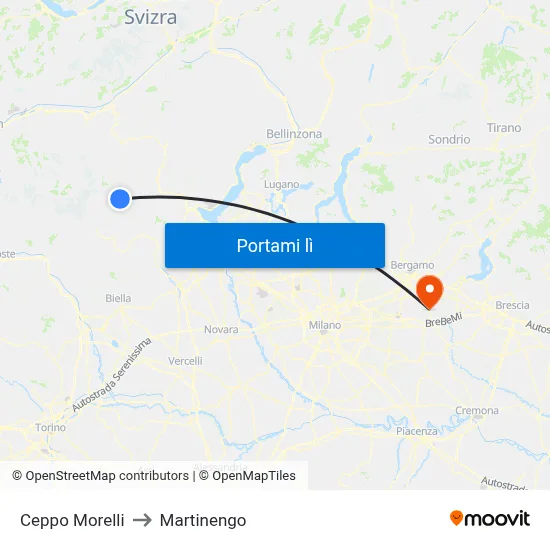Ceppo Morelli to Martinengo map