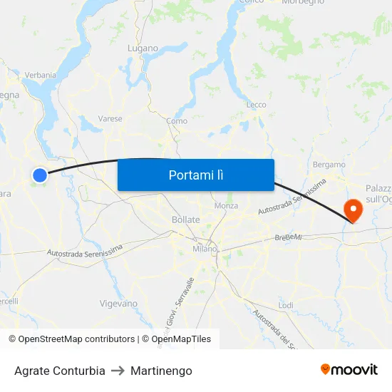 Agrate Conturbia to Martinengo map