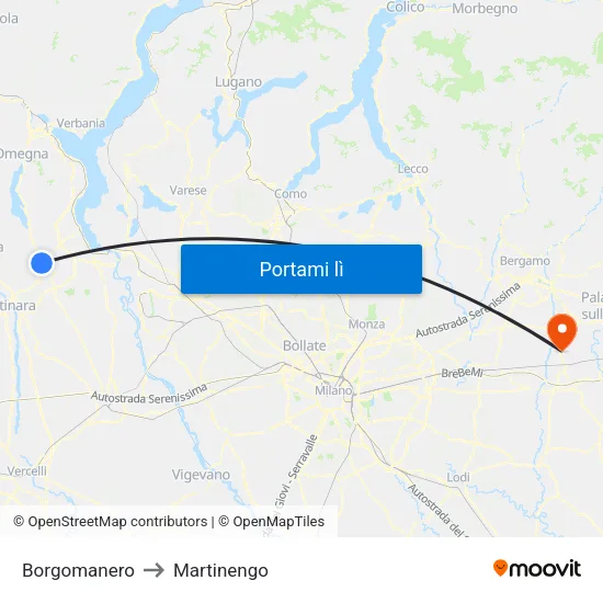 Borgomanero to Martinengo map