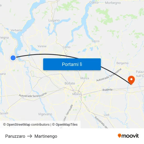 Paruzzaro to Martinengo map