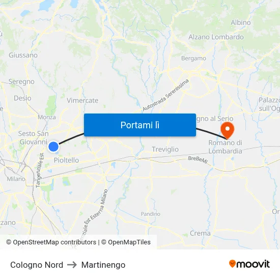Cologno Nord to Martinengo map