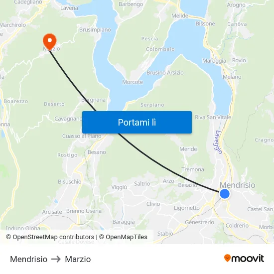 Mendrisio to Marzio map