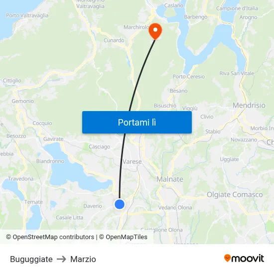 Buguggiate to Marzio map