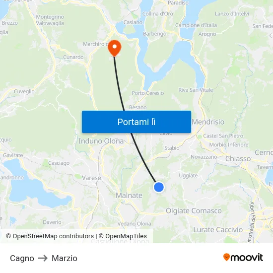 Cagno to Marzio map
