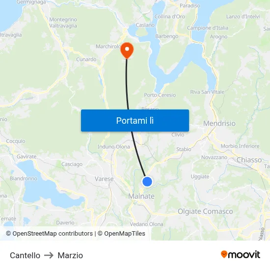 Cantello to Marzio map