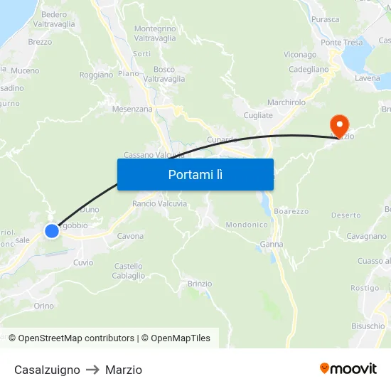 Casalzuigno to Marzio map