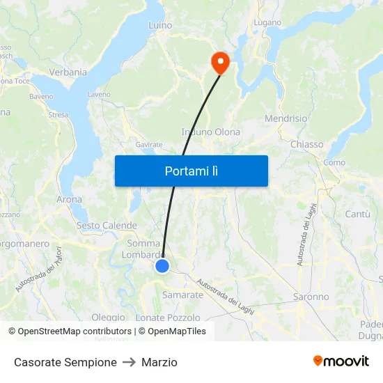 Casorate Sempione to Marzio map