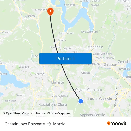 Castelnuovo Bozzente to Marzio map