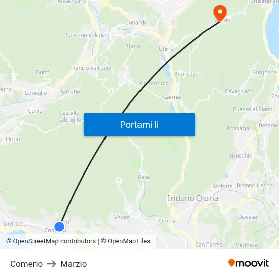 Comerio to Marzio map