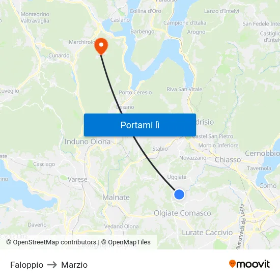 Faloppio to Marzio map