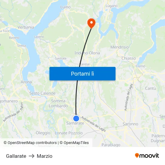 Gallarate to Marzio map