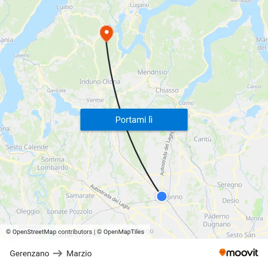 Gerenzano to Marzio map